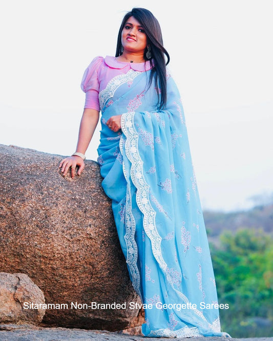 Sitaramam Non-Branded Stvae Georgette Sarees