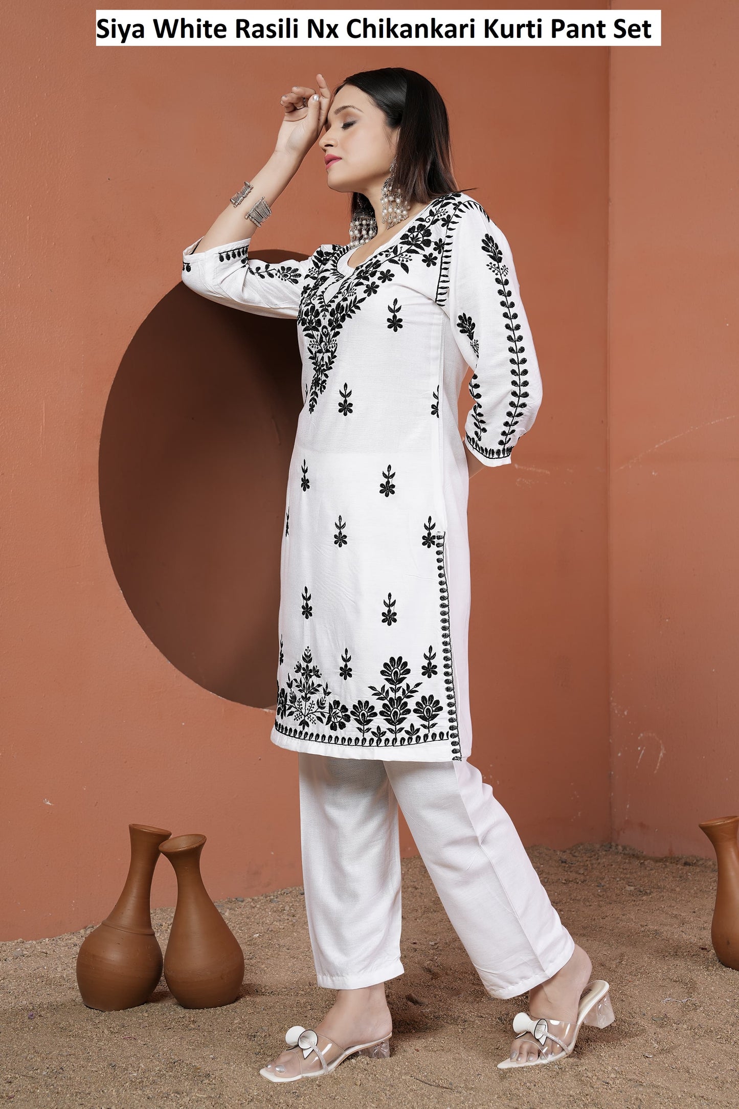 Siya White Rasili Nx Chikankari Kurti Pant Set