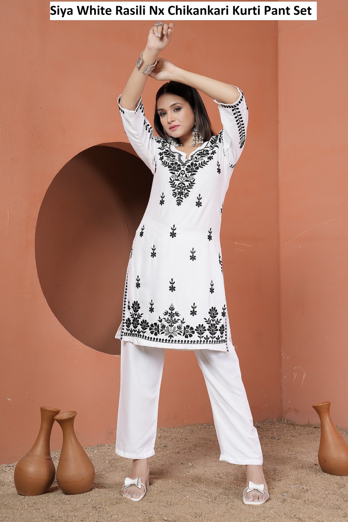Siya White Rasili Nx Chikankari Kurti Pant Set
