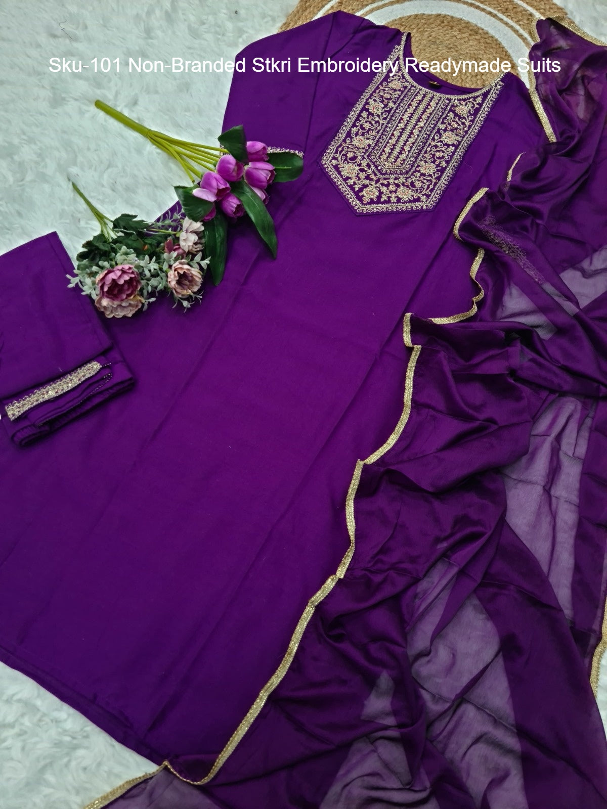 Sku-101 Non-Branded Stkri Embroidery Readymade Suits