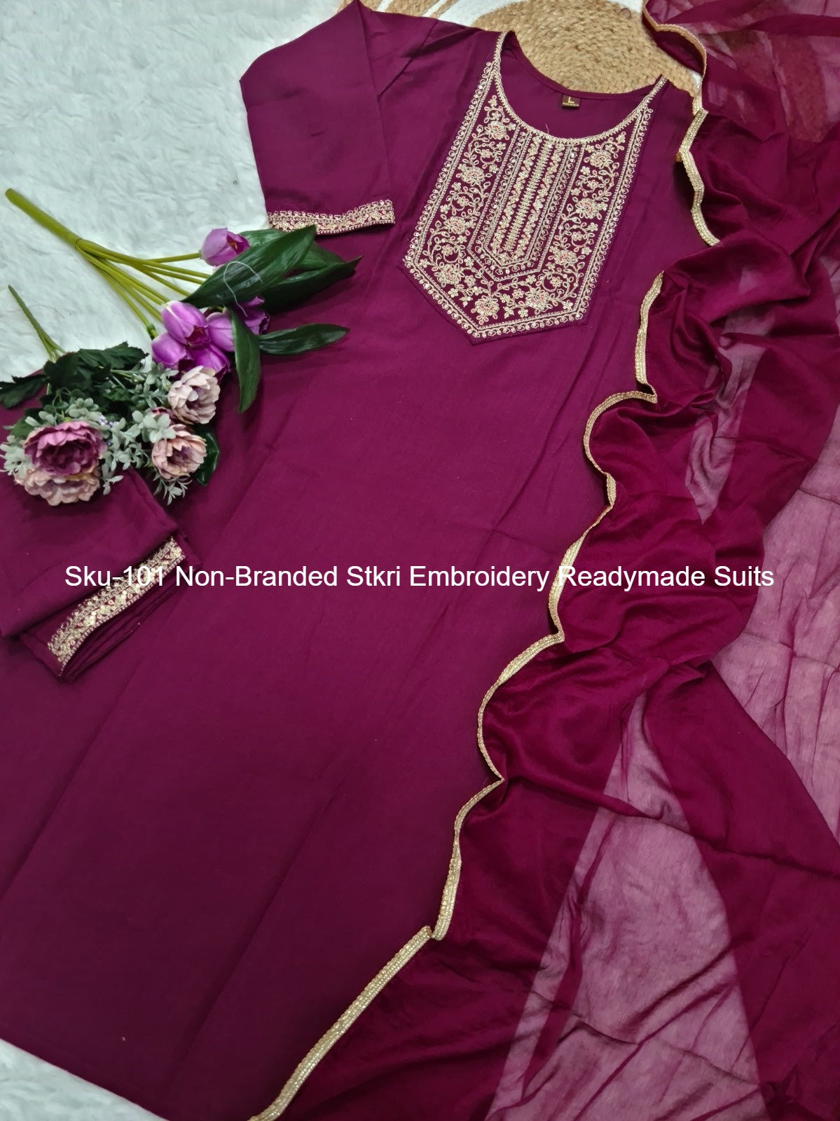 Sku-101 Non-Branded Stkri Embroidery Readymade Suits