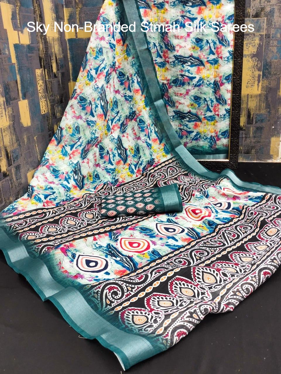 Sky Non-Branded Stmah Silk Sarees