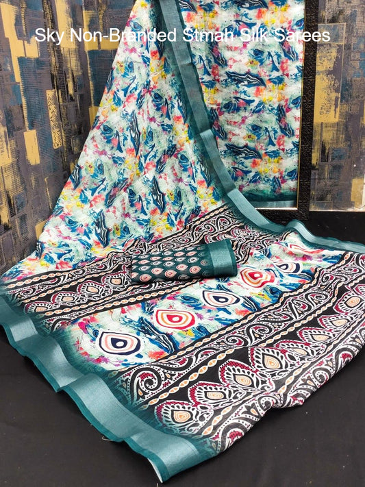 Sky Non-Branded Stmah Silk Sarees