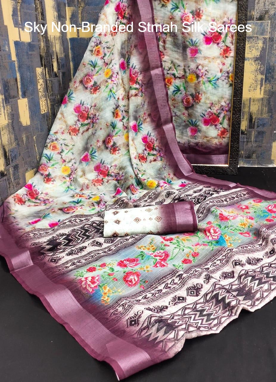 Sky Non-Branded Stmah Silk Sarees