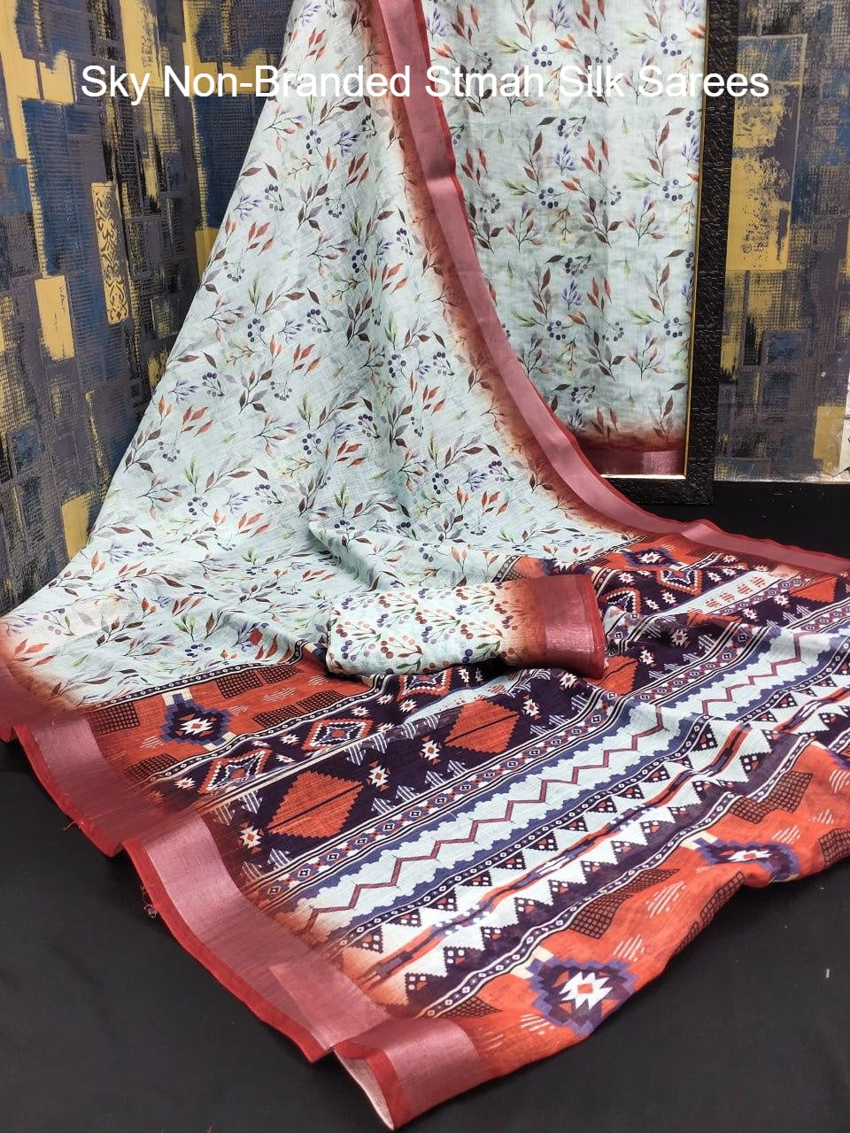 Sky Non-Branded Stmah Silk Sarees