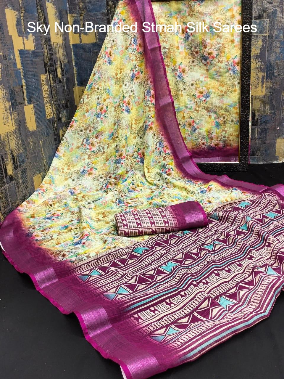 Sky Non-Branded Stmah Silk Sarees