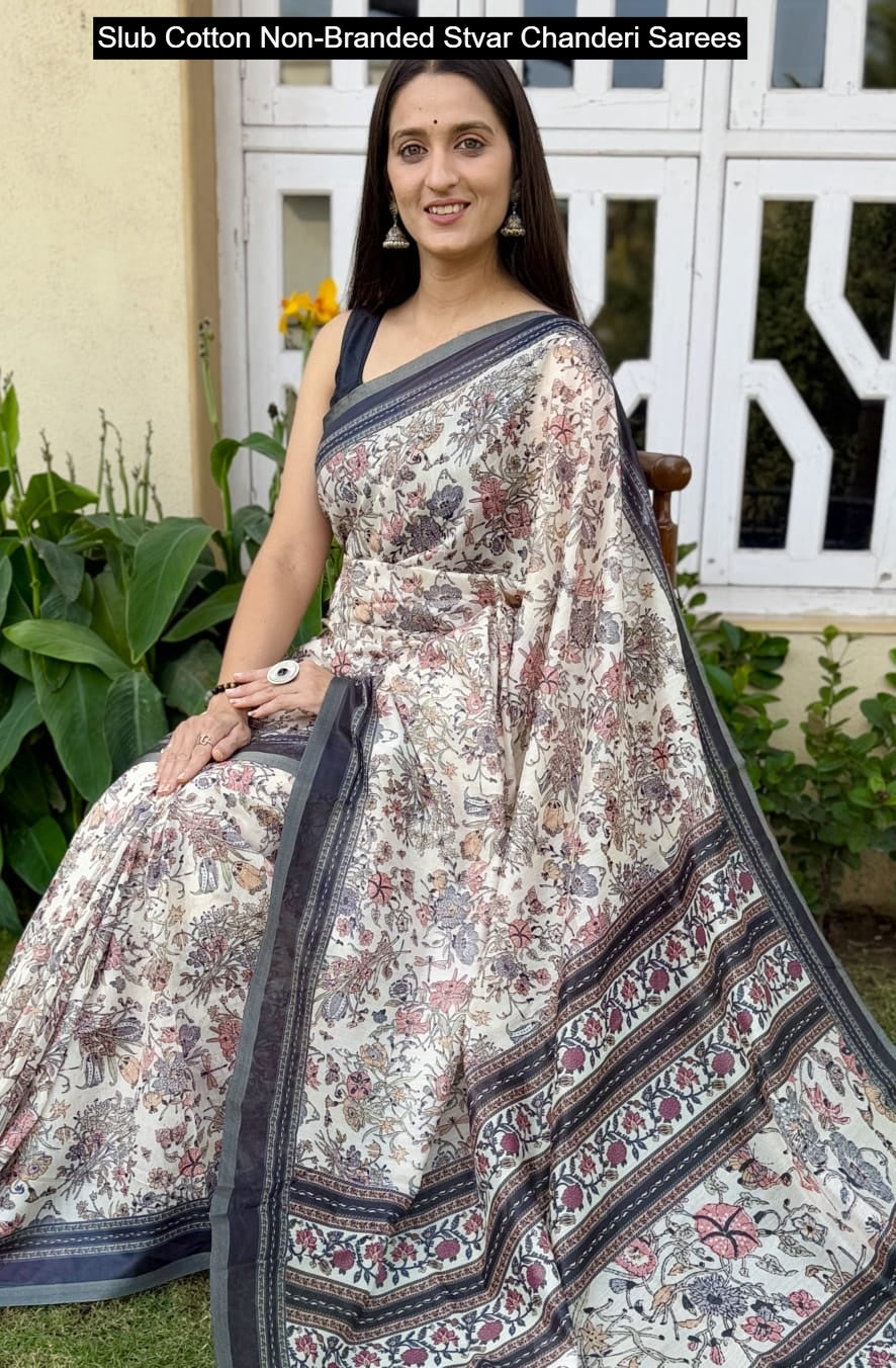 Slub Cotton Non-Branded Stvar Chanderi Sarees