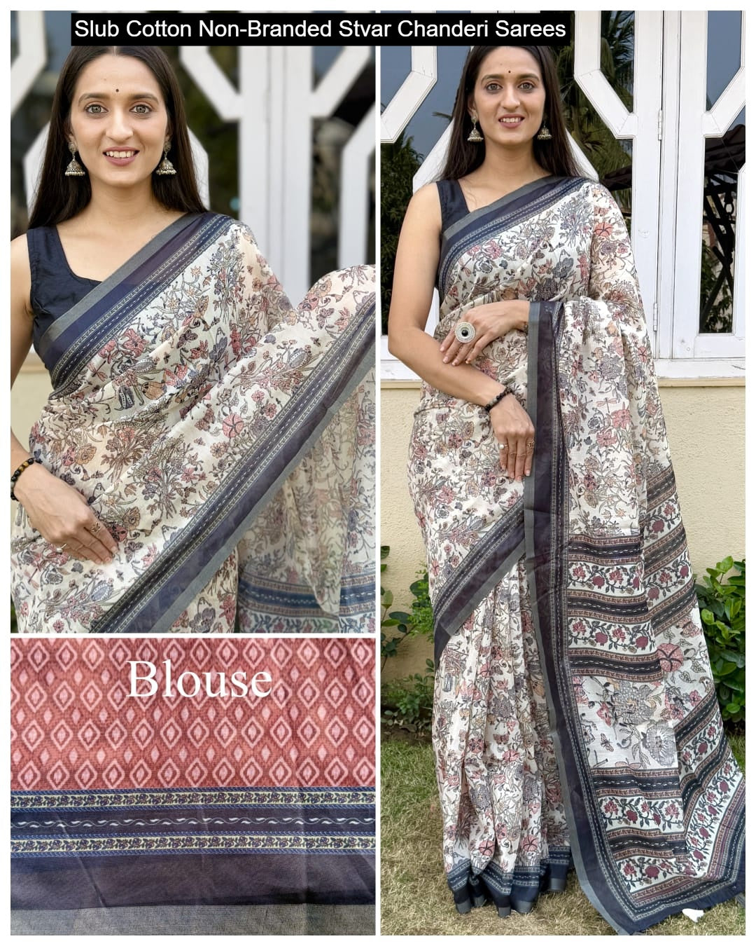 Slub Cotton Non-Branded Stvar Chanderi Sarees