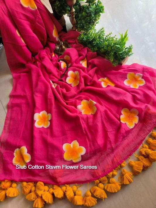 Slub Cotton Stsvm Flower Sarees