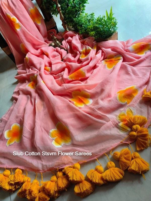 Slub Cotton Stsvm Flower Sarees