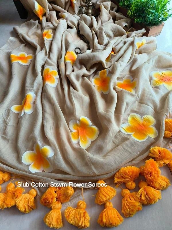 Slub Cotton Stsvm Flower Sarees