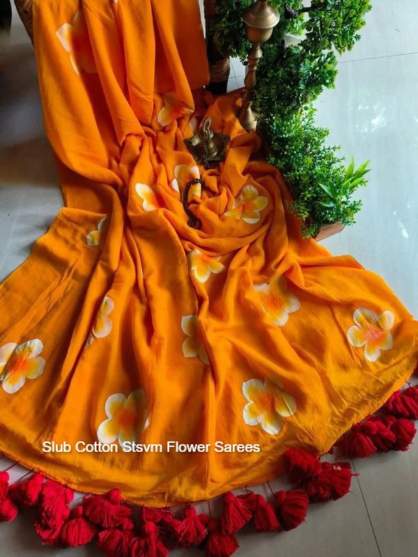 Slub Cotton Stsvm Flower Sarees