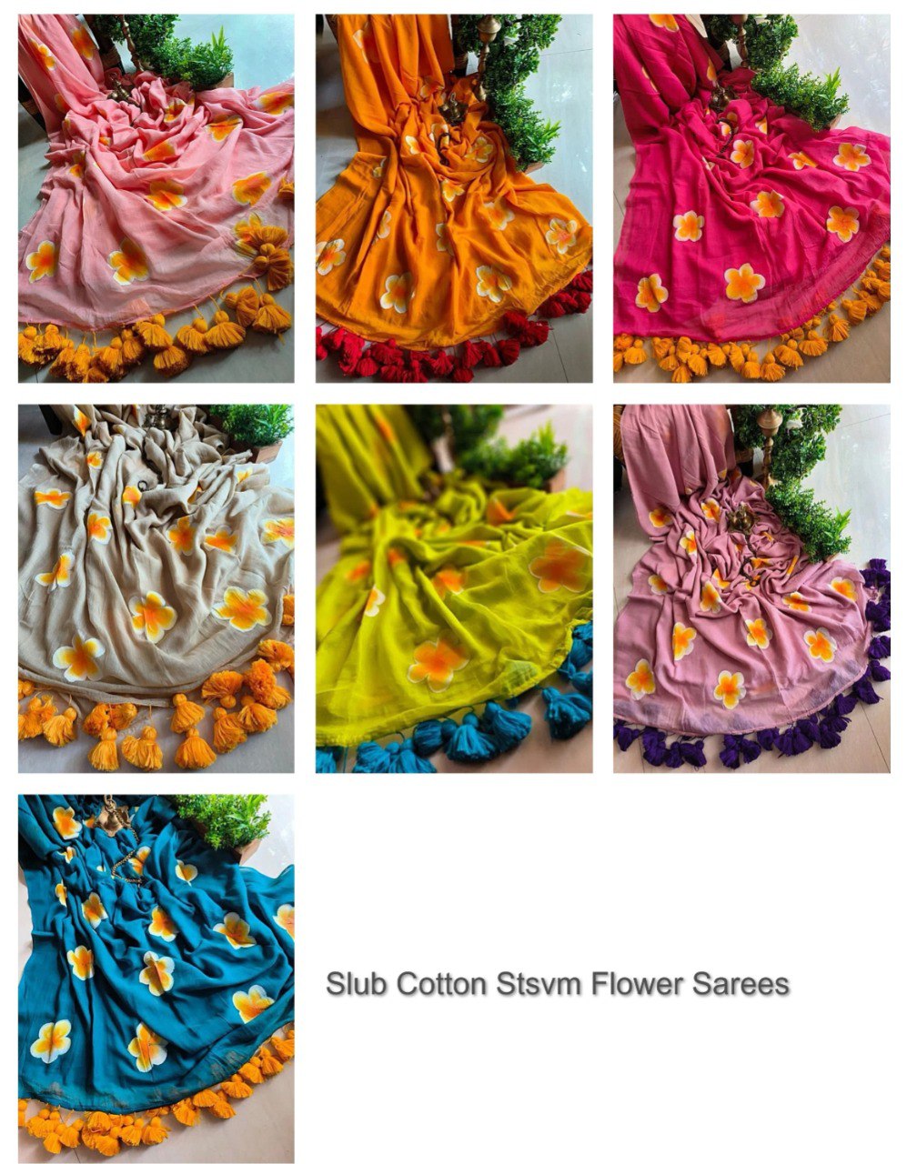 Slub Cotton Stsvm Flower Sarees