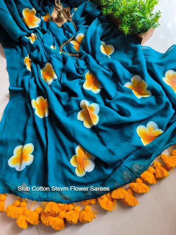Slub Cotton Stsvm Flower Sarees