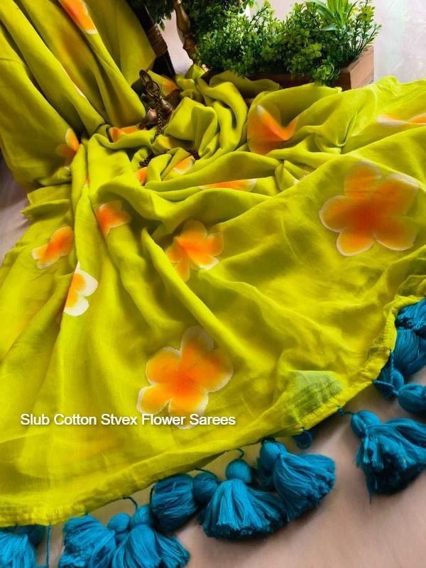 Slub Cotton Stvex Flower Sarees