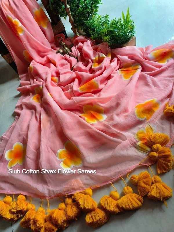 Slub Cotton Stvex Flower Sarees