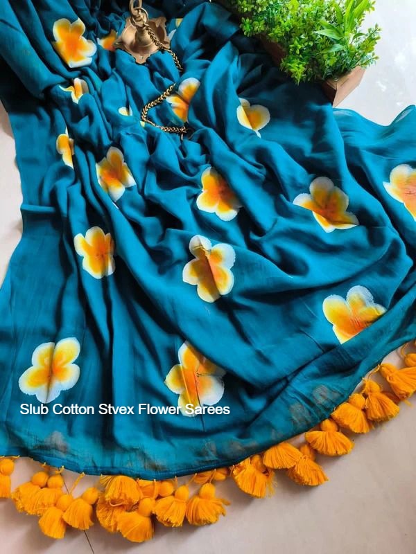 Slub Cotton Stvex Flower Sarees