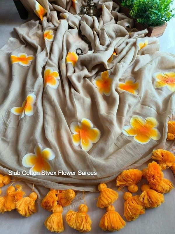 Slub Cotton Stvex Flower Sarees