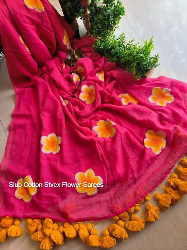 Slub Cotton Stvex Flower Sarees
