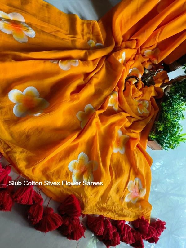 Slub Cotton Stvex Flower Sarees