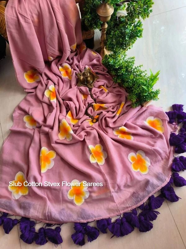Slub Cotton Stvex Flower Sarees