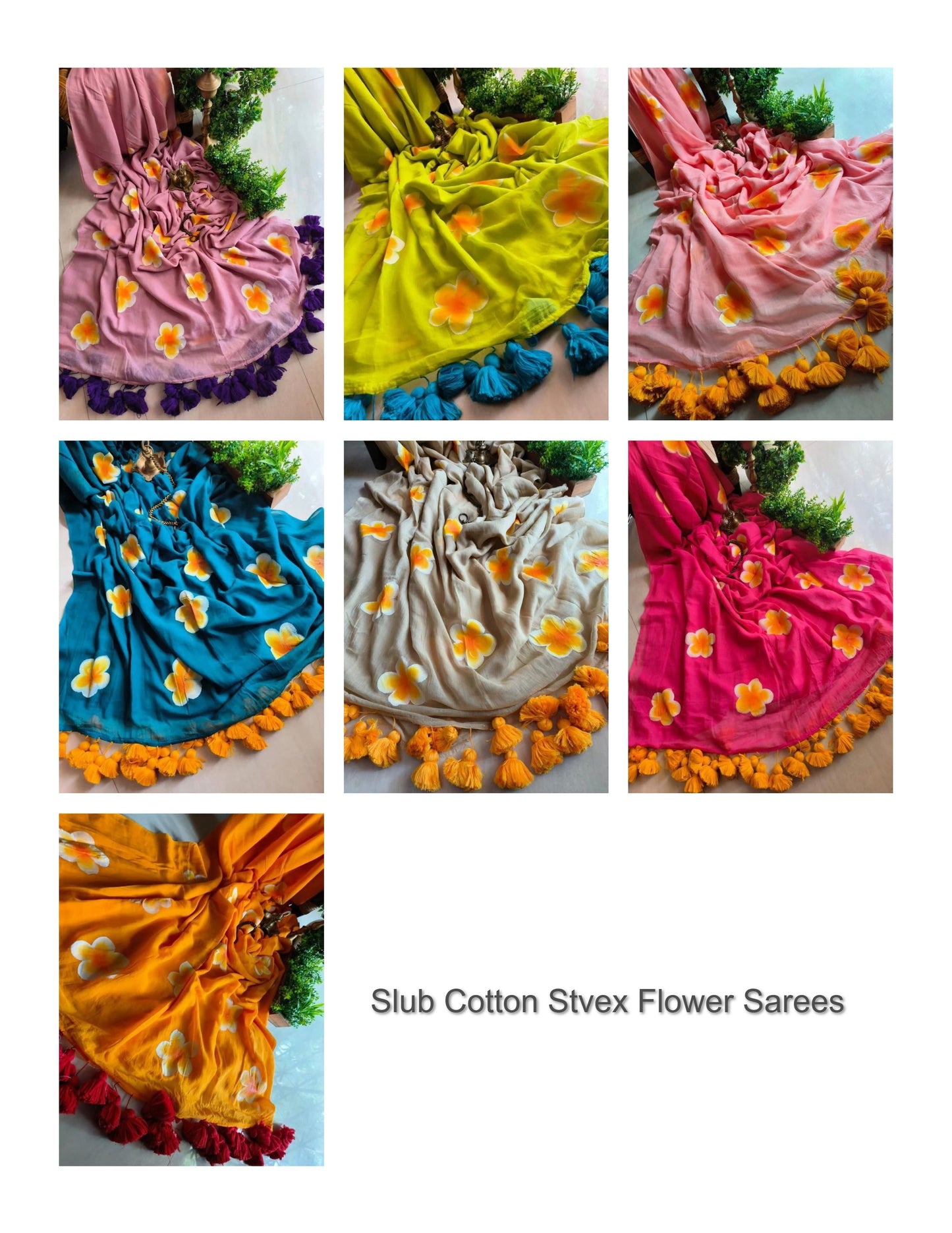 Slub Cotton Stvex Flower Sarees
