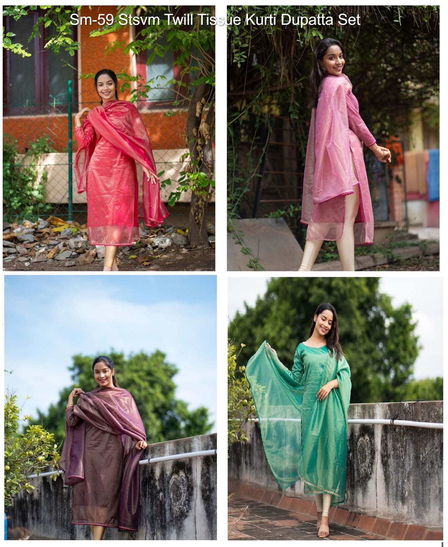 Sm-59 Stsvm Twill Tissue Kurti Dupatta Set