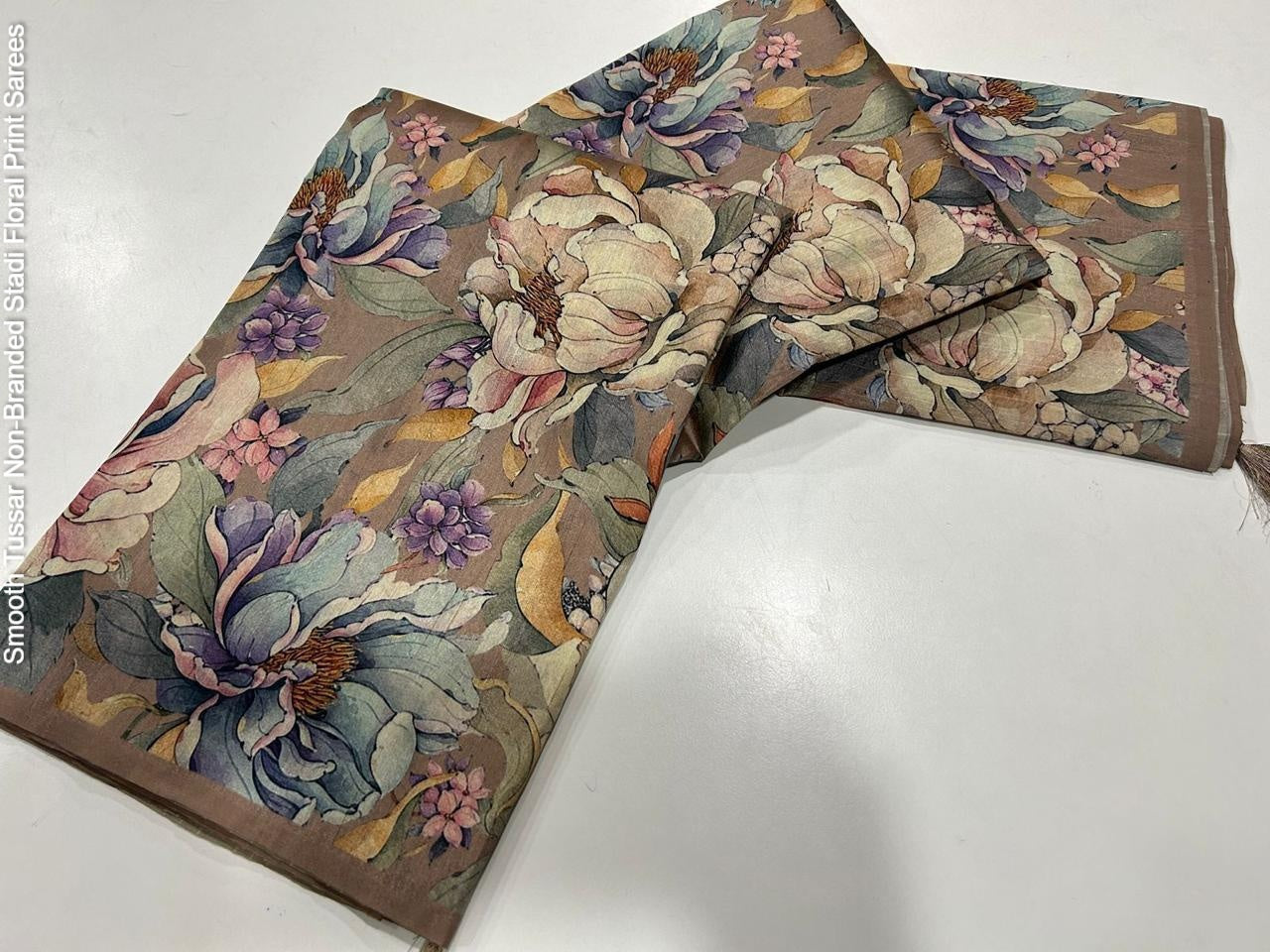 Smooth Tussar Non-Branded Stadi Floral Print Sarees