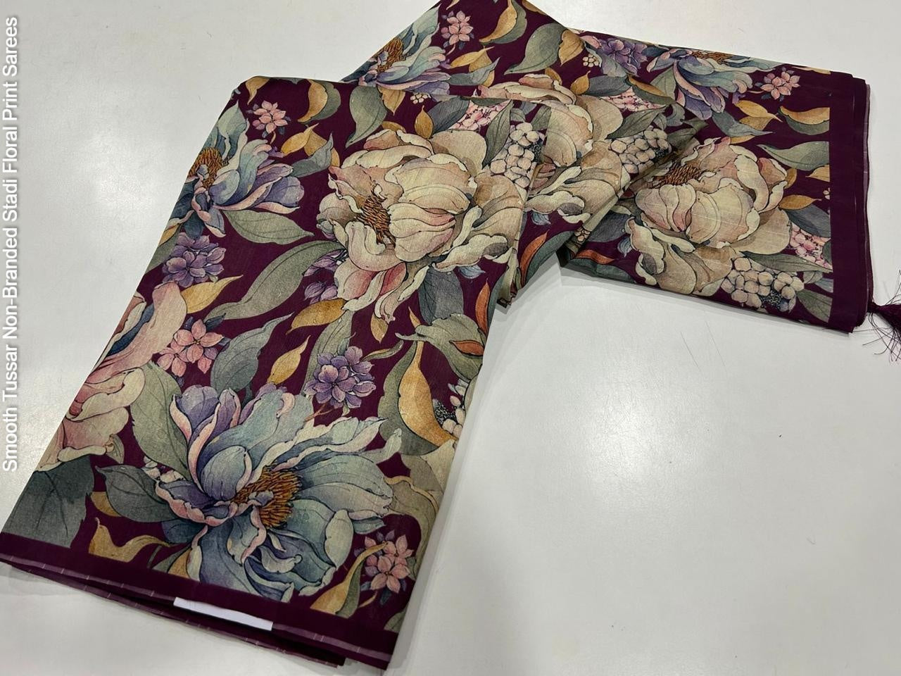 Smooth Tussar Non-Branded Stadi Floral Print Sarees