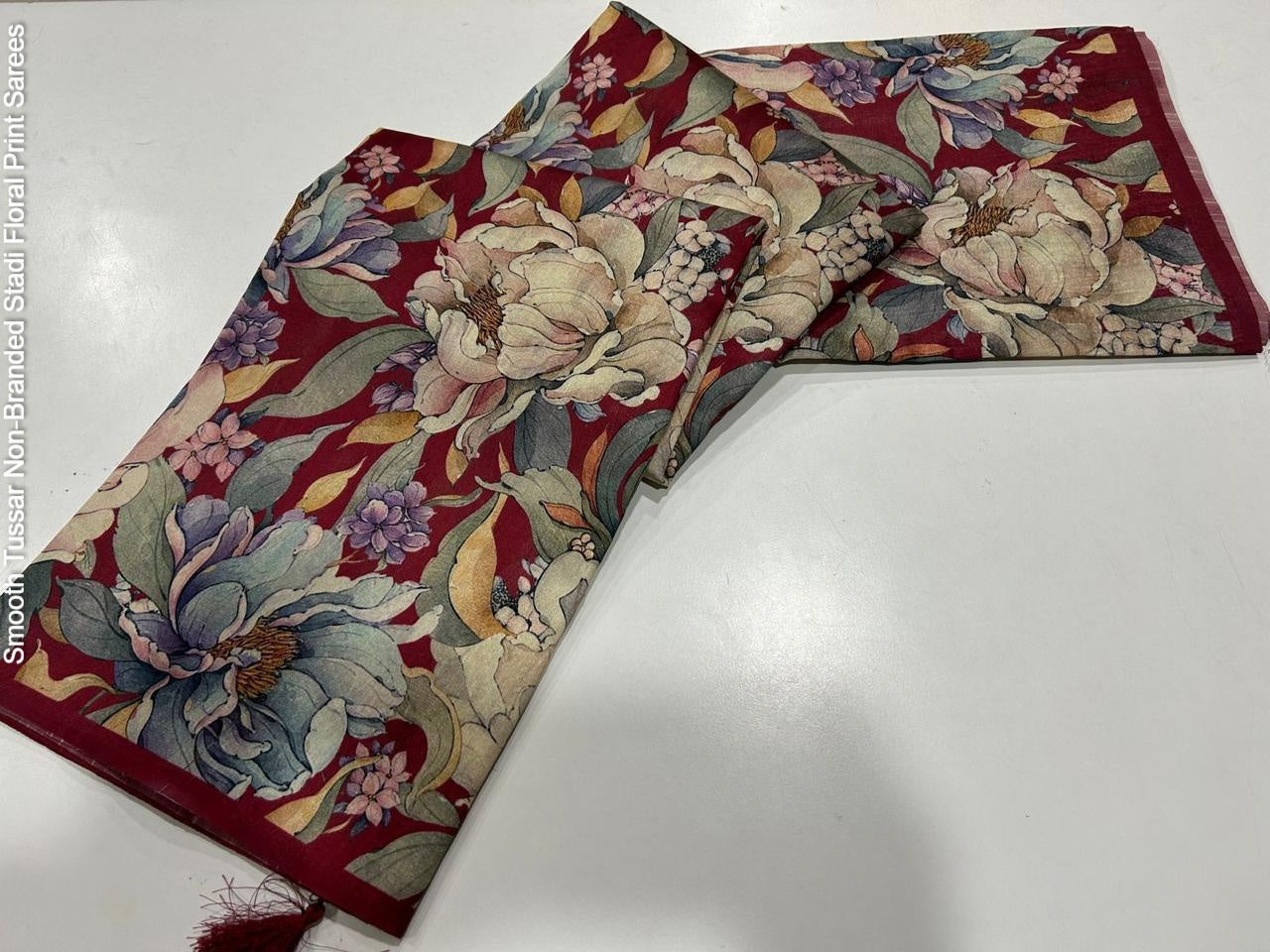 Smooth Tussar Non-Branded Stadi Floral Print Sarees