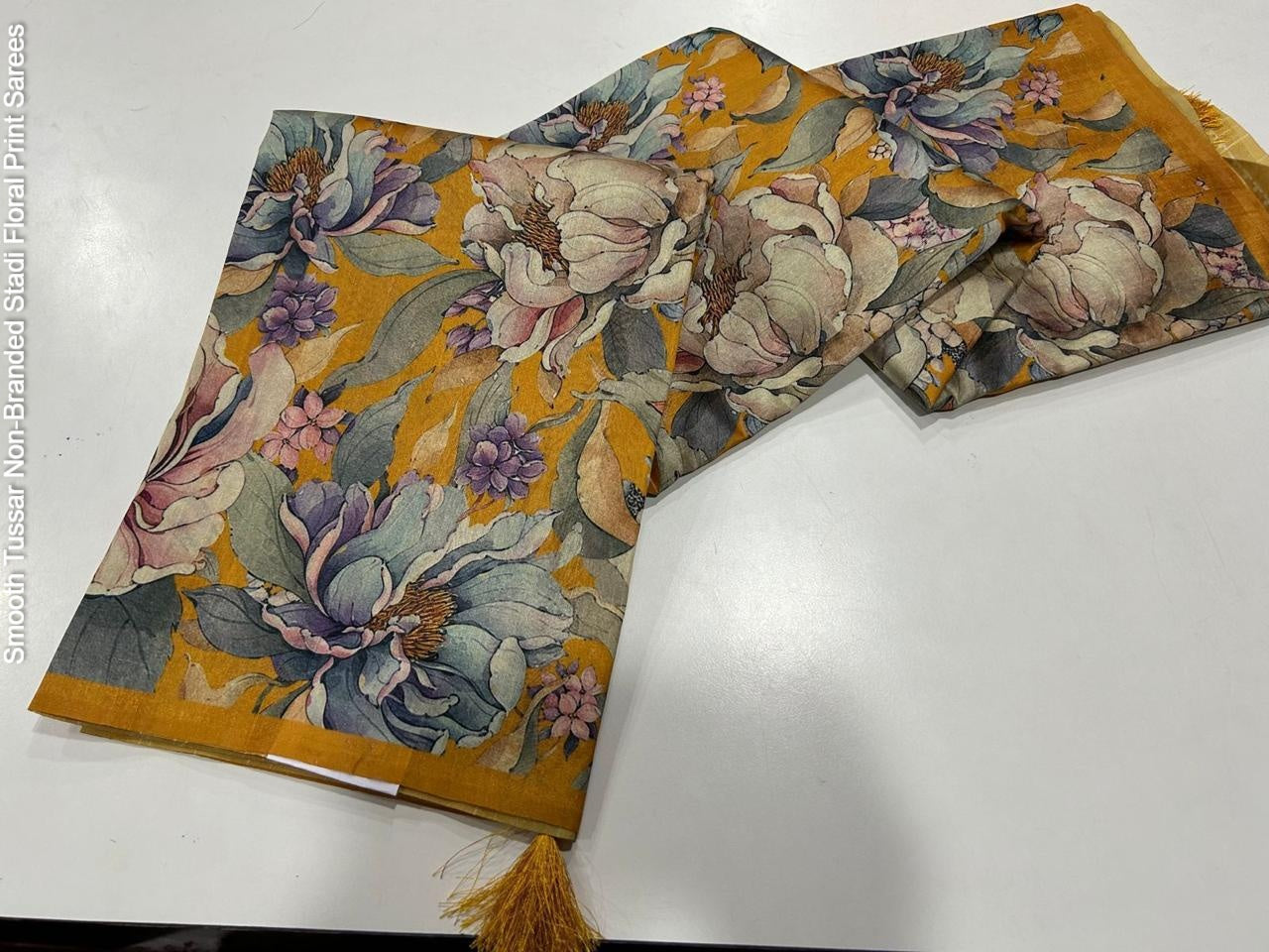 Smooth Tussar Non-Branded Stadi Floral Print Sarees