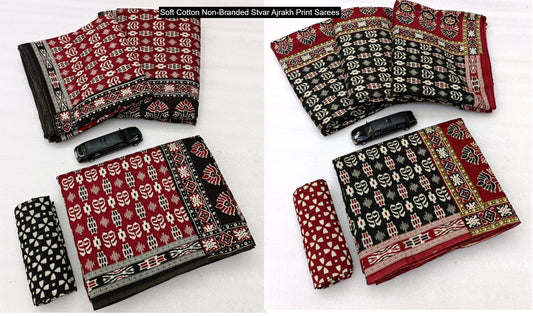 Soft Cotton Non-Branded Stvar Ajrakh Print Sarees