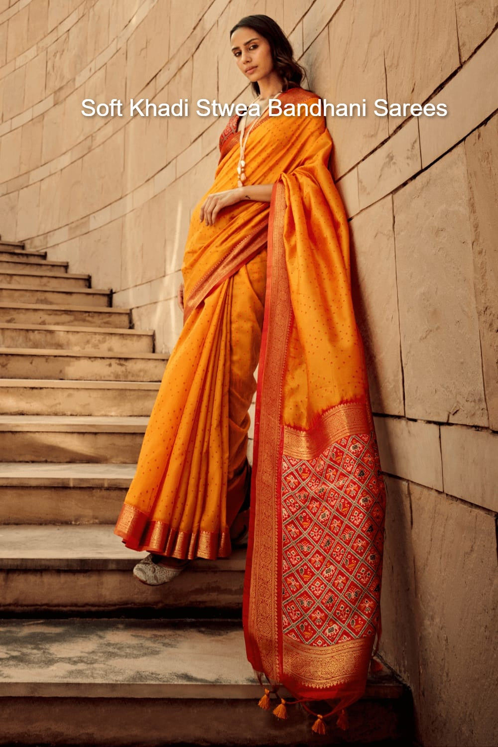 Soft Khadi Stwea Bandhani Sarees