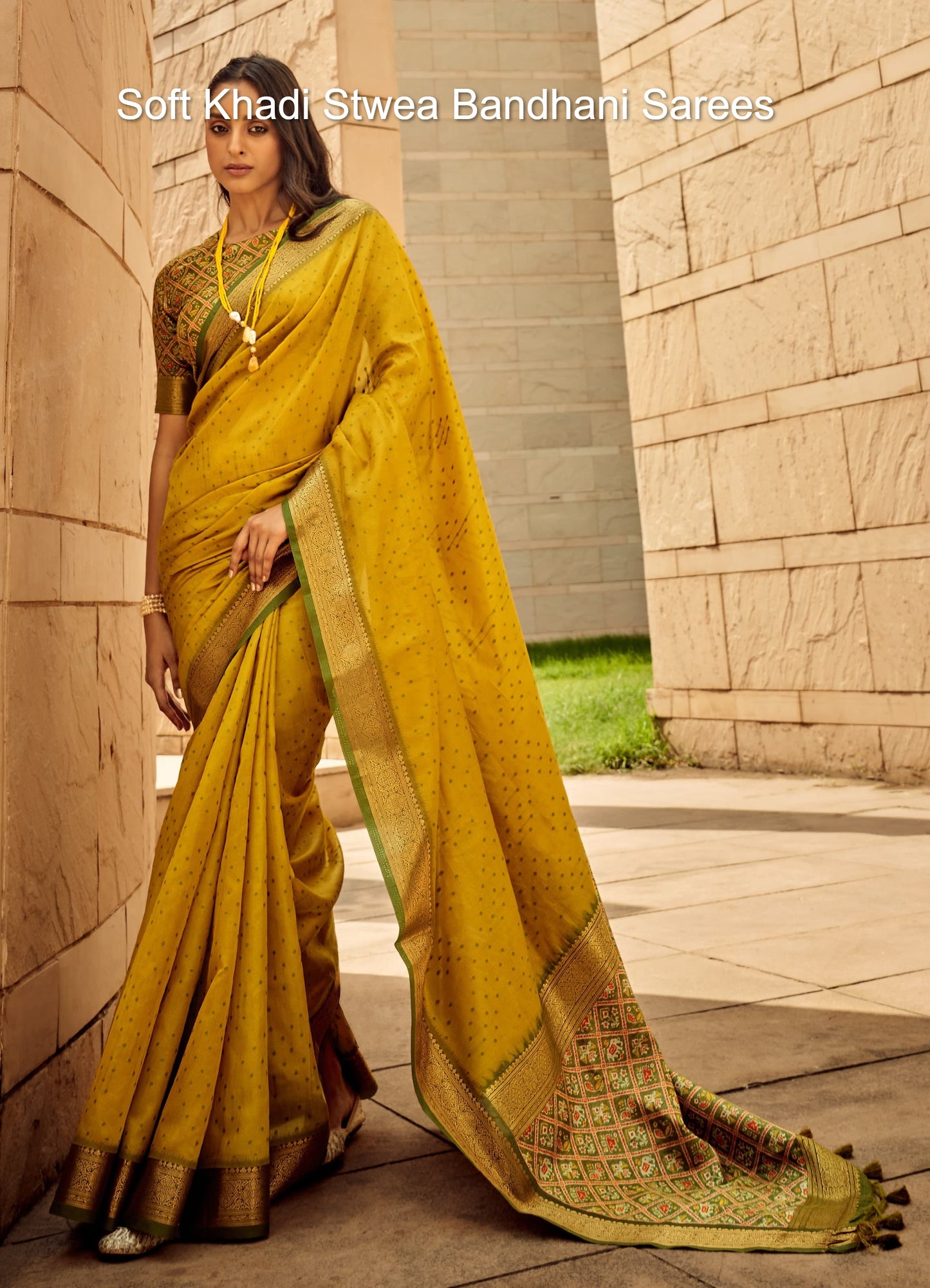 Soft Khadi Stwea Bandhani Sarees