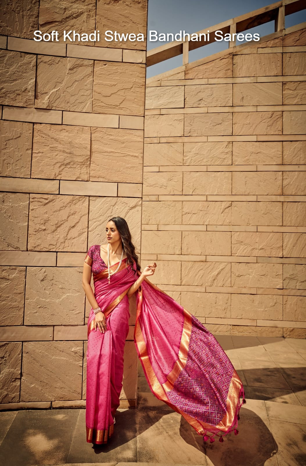 Soft Khadi Stwea Bandhani Sarees