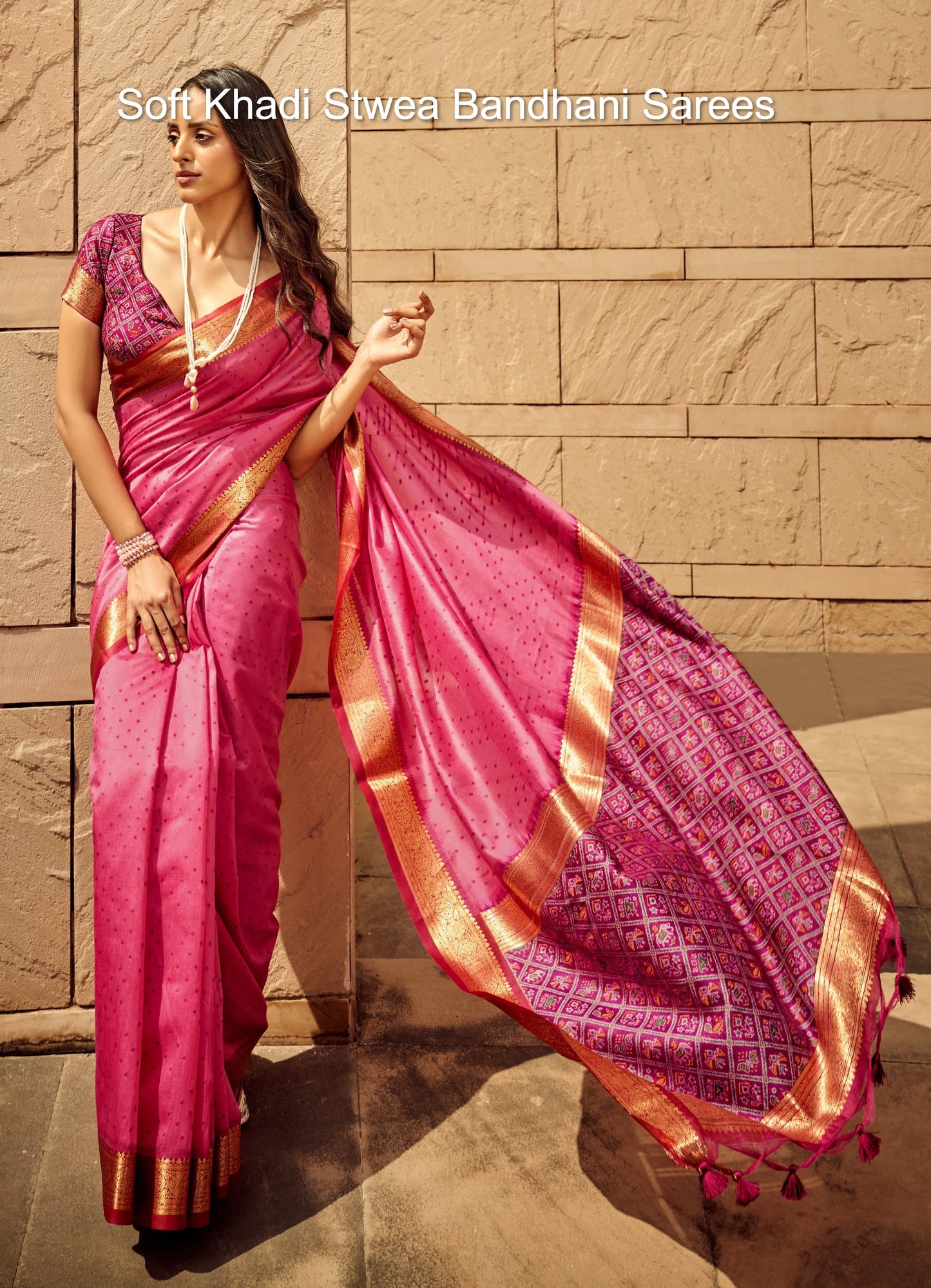 Soft Khadi Stwea Bandhani Sarees