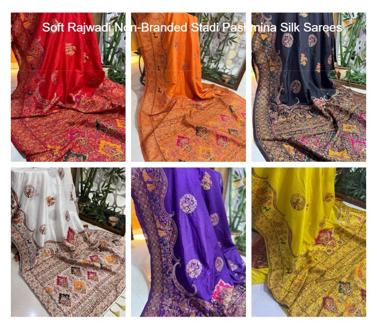 Soft Rajwadi Non-Branded Stadi Pashmina Silk Sarees
