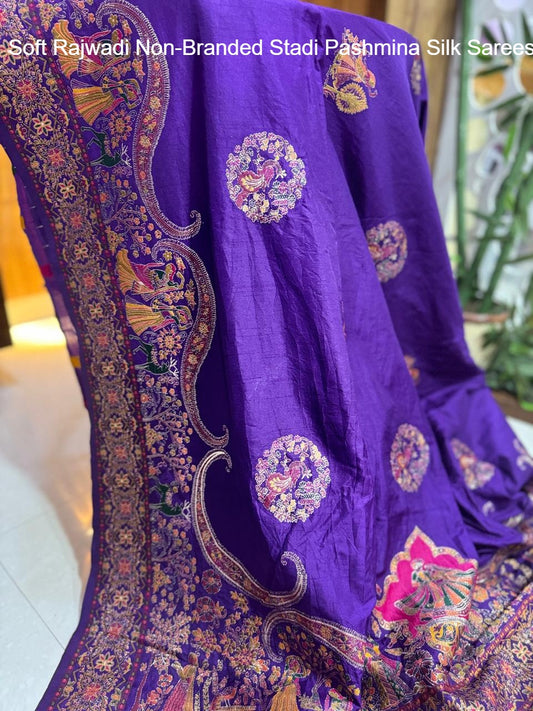 Soft Rajwadi Non-Branded Stadi Pashmina Silk Sarees