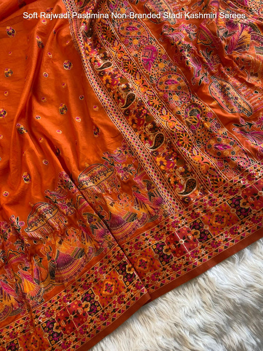 Soft Rajwadi Pashmina Non-Branded Stadi Kashmiri Sarees