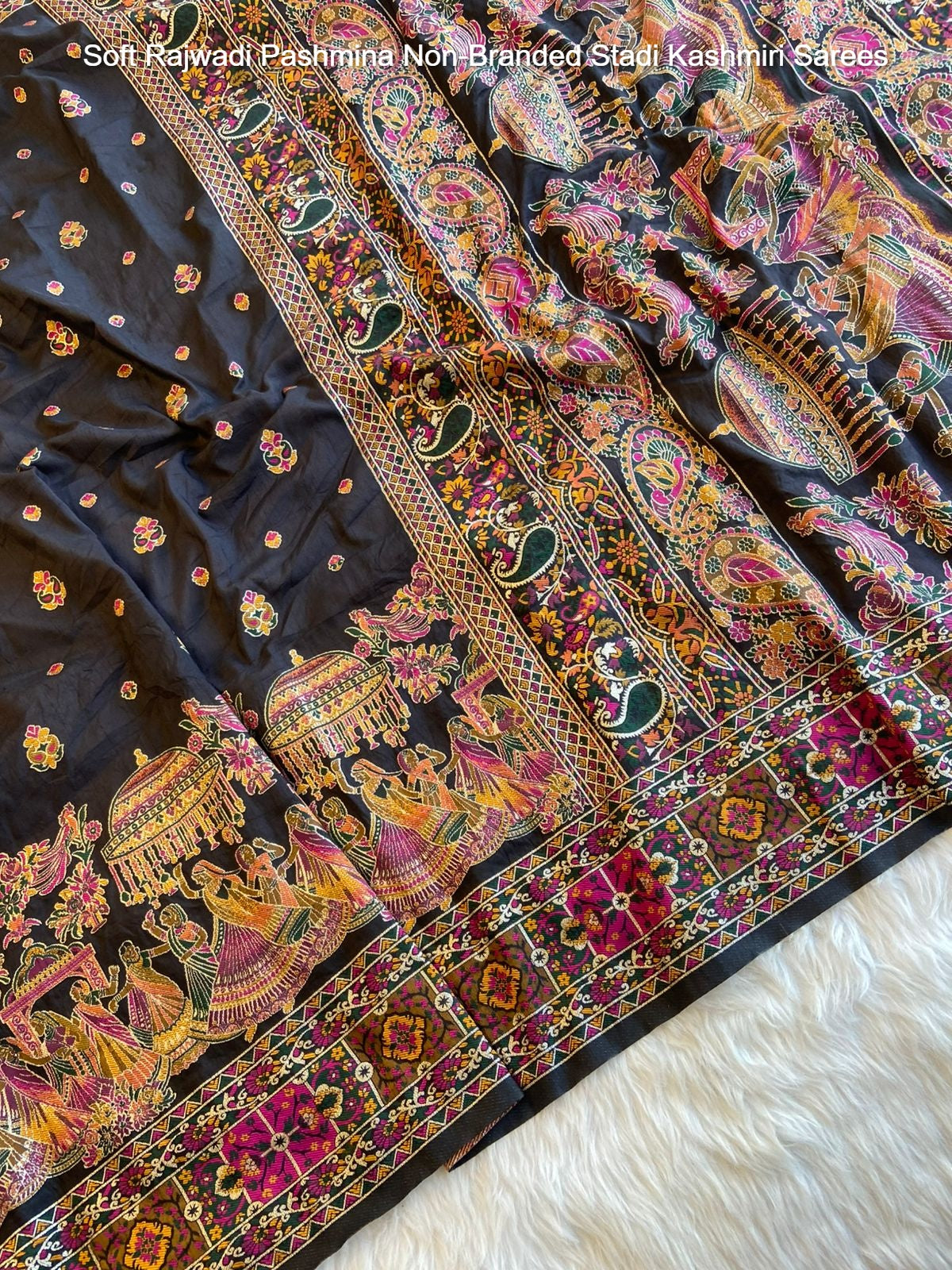 Soft Rajwadi Pashmina Non-Branded Stadi Kashmiri Sarees
