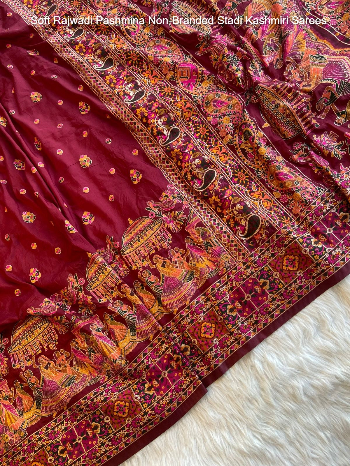 Soft Rajwadi Pashmina Non-Branded Stadi Kashmiri Sarees