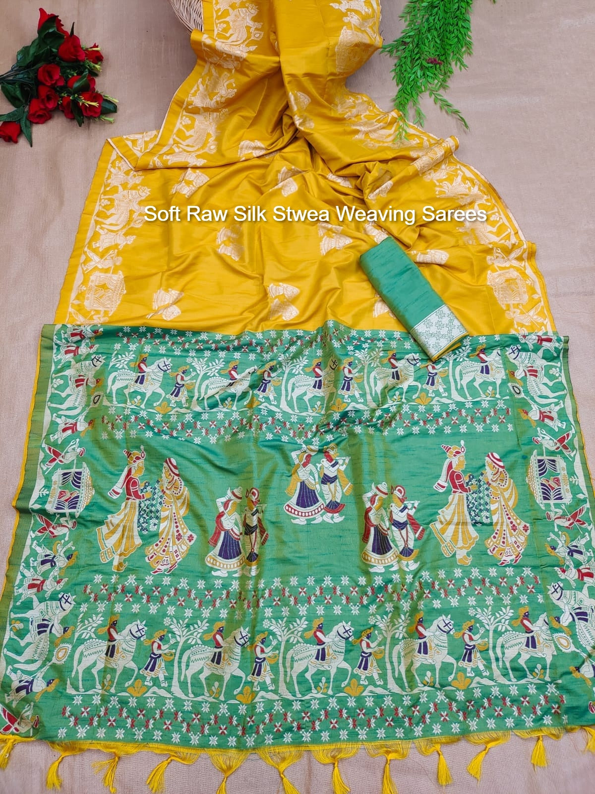 Soft Raw Silk Stwea Weaving Sarees