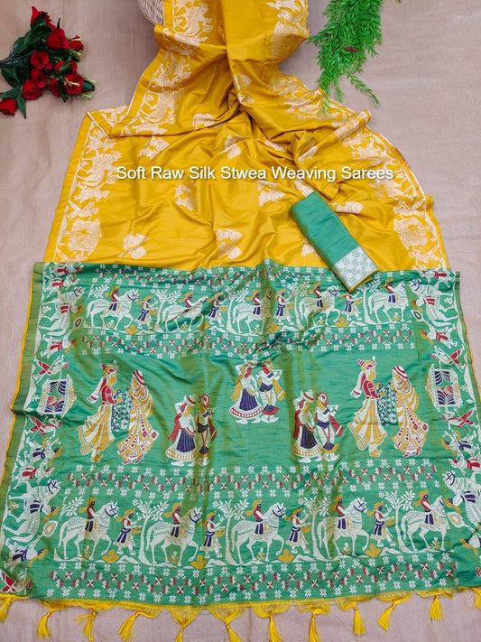 Soft Raw Silk Stwea Weaving Sarees