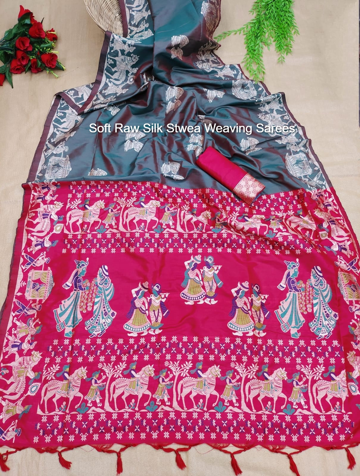Soft Raw Silk Stwea Weaving Sarees