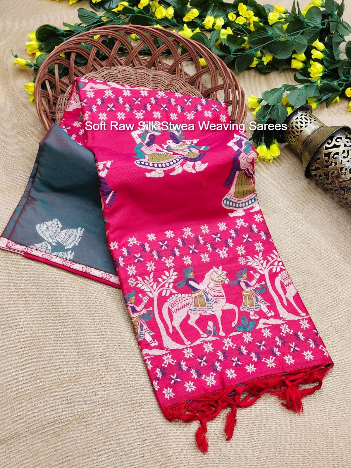 Soft Raw Silk Stwea Weaving Sarees