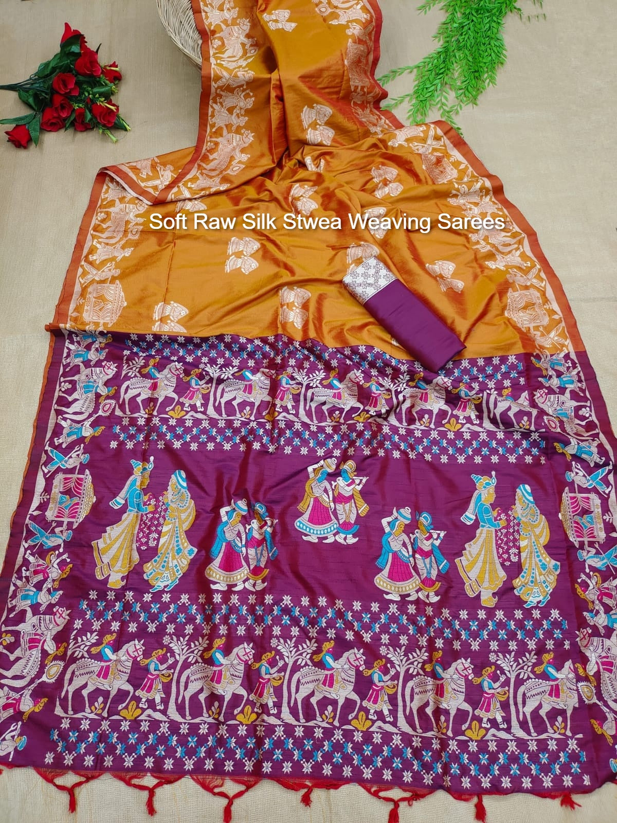 Soft Raw Silk Stwea Weaving Sarees