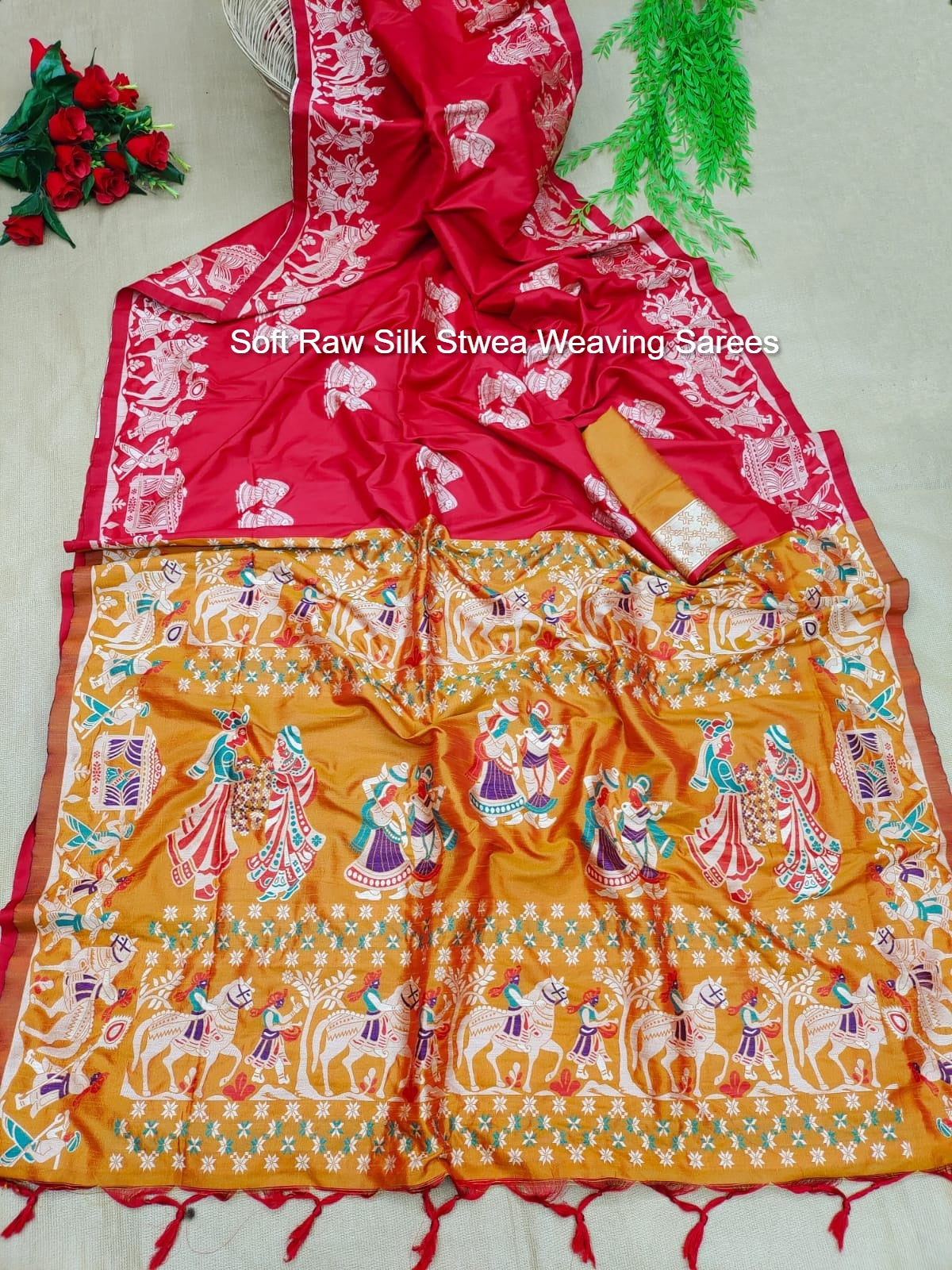 Soft Raw Silk Stwea Weaving Sarees