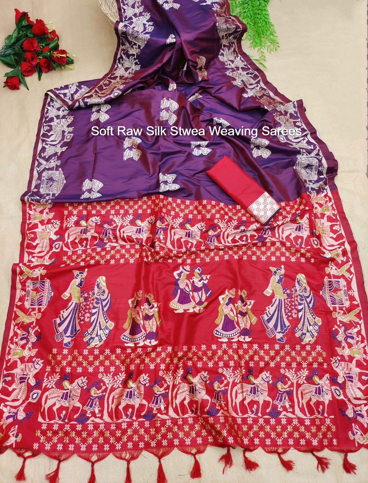 Soft Raw Silk Stwea Weaving Sarees