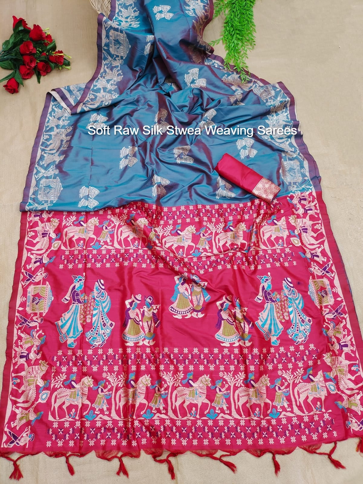 Soft Raw Silk Stwea Weaving Sarees