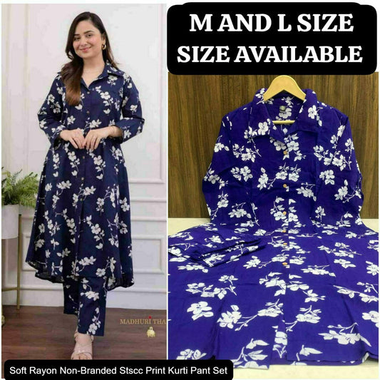 Soft Rayon Non-Branded Stscc Print Kurti Pant Set